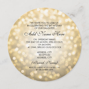 Invitation Parties scintillant Bat mitzvah Gold