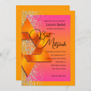 Invitation Parties scintillant bat mitzvah Orange Rose Ombre 