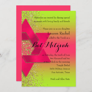 Invitation Parties scintillant bat mitzvah Pink Green Ombre F