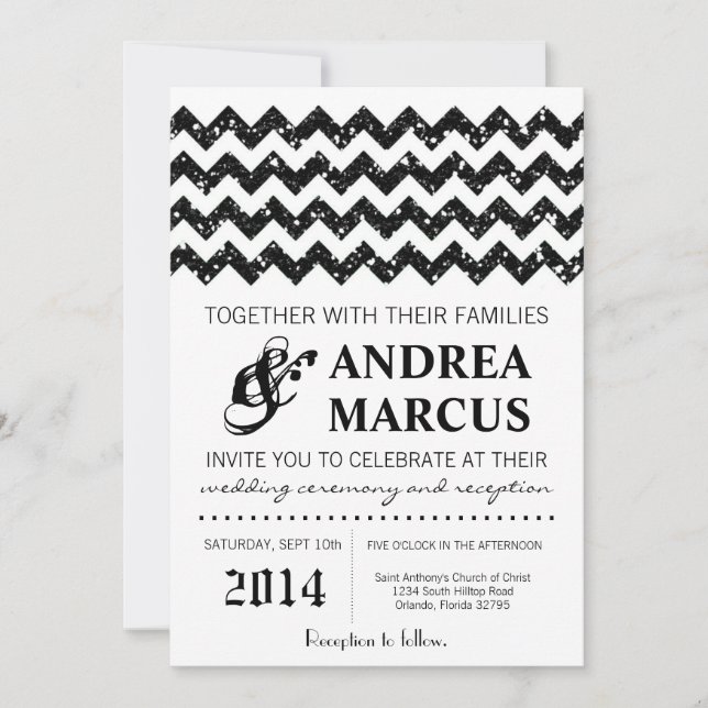 Invitation parties scintillant Blac moderne Chevron Faire-par (Devant)