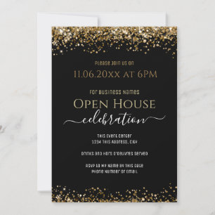 Invitation Parties scintillant Black and Gold Open House Busi