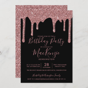 Invitation Parties scintillant Black et Rose Gold Sparkle Dri