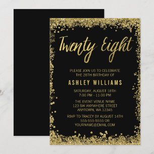 Invitation Parties scintillant Black Gold Faux 28e anniversai