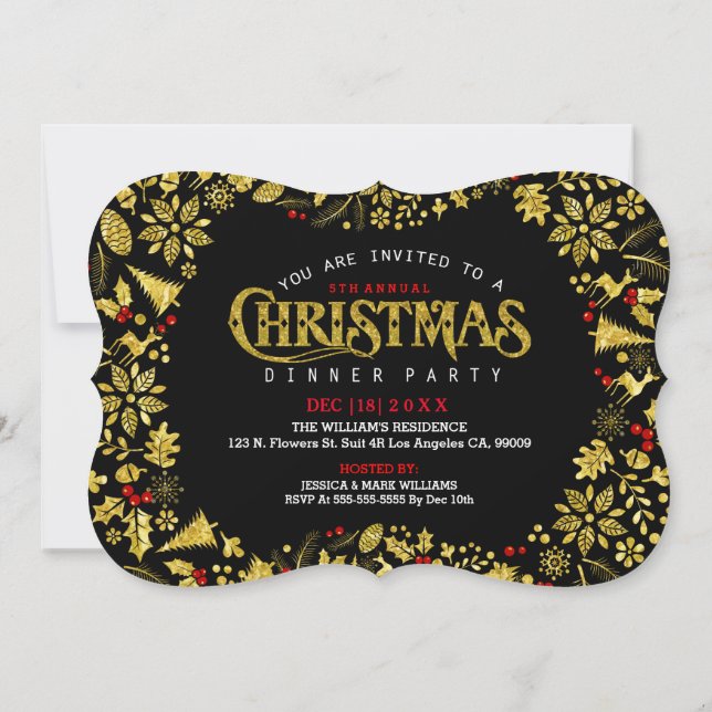 Invitation Parties scintillant Black & Gold Imprimer Couronne (Dos)