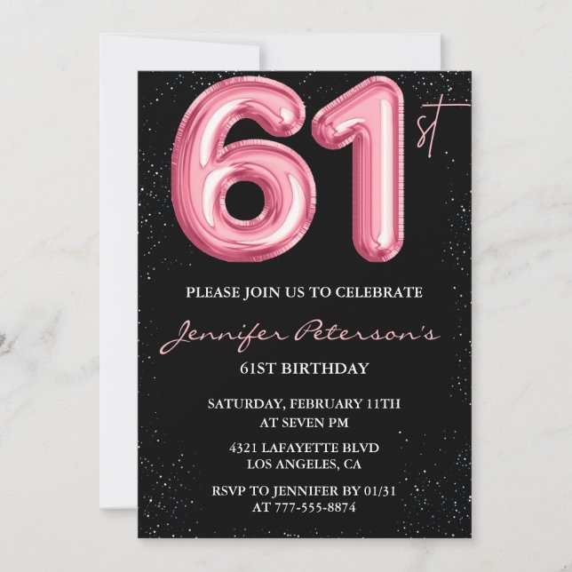Invitation Parties scintillant Black Pink Balloon Glam 61e an (Devant)