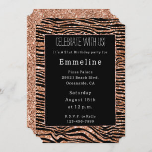 Invitation Parties scintillant Black Rose Gold Zebra