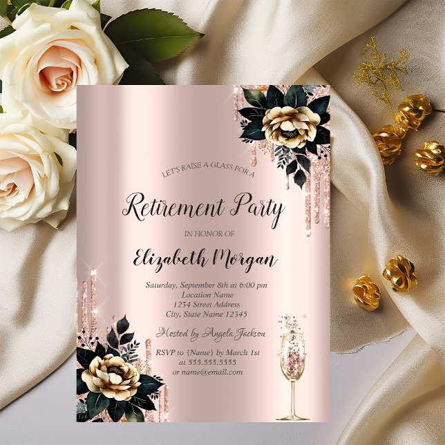 Invitation Parties scintillant, Black Rose Rose Gold Retraite (Créateur téléchargé)