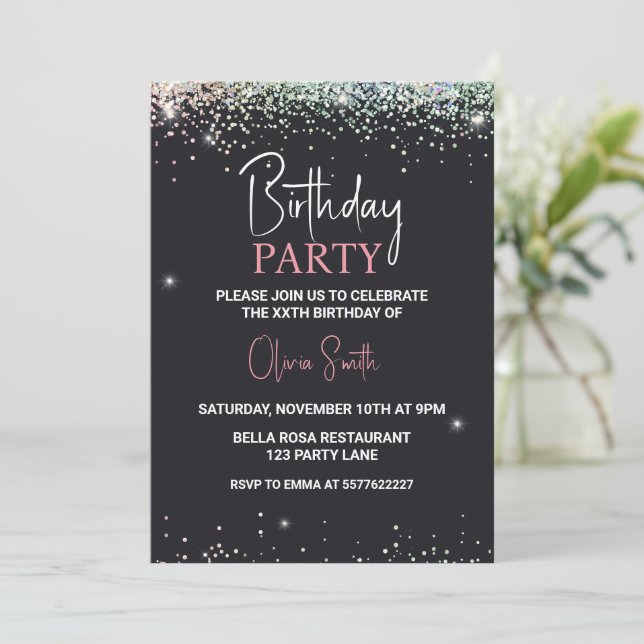Invitation Parties scintillant Black Sparkle fête d'anniversa (Debout devant)