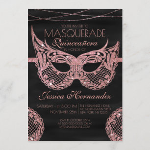 Invitation Parties scintillant BlackRose Gold Dentelle Masque