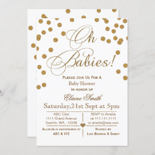 Invitation Parties scintillant blanc et or baby shower jumeau