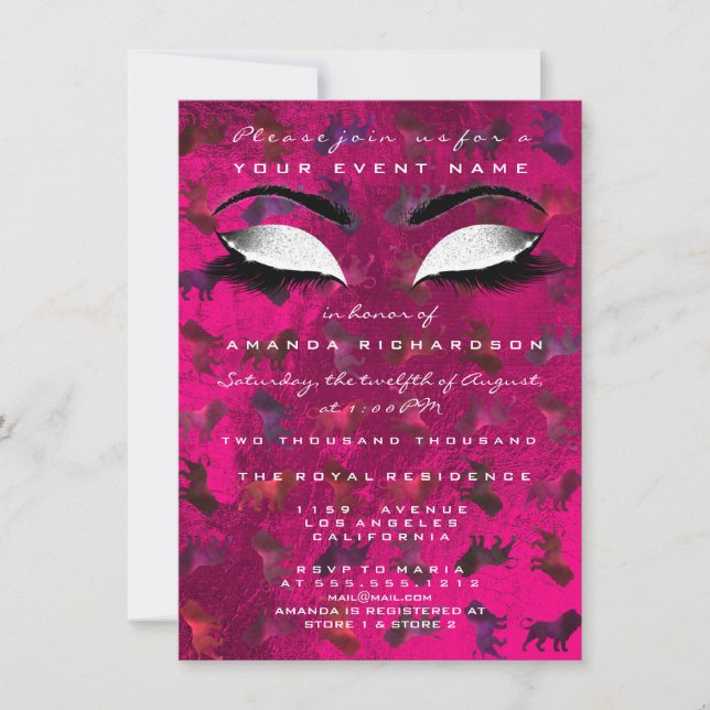 Invitation Parties scintillant blanche de maquillage rose vif (Devant)