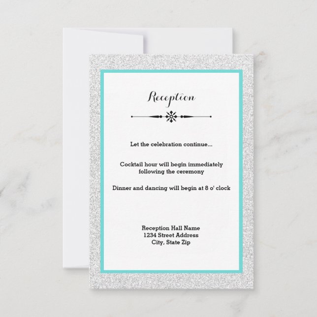Invitation Parties scintillant blanche et cadre Turquoise - I (Devant)