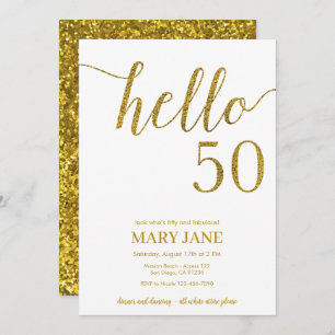 Invitation Parties scintillant blanche et or 50e anniversaire