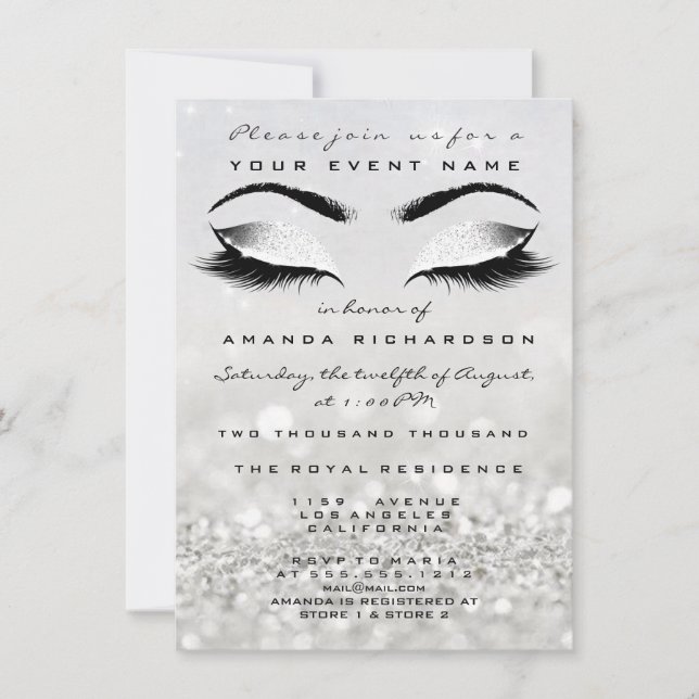 Invitation Parties scintillant blanche maquillage argent 16e  (Devant)