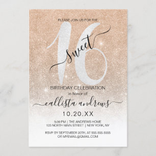 Invitation Parties scintillant blanche Ombre Sweet 16