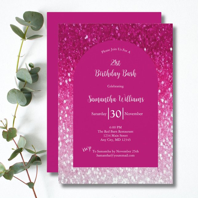 Invitation Parties scintillant blanche rose Glam Bling Girly  (Pink White Glitter 21st Birthday invitation. Glam Bling Sparkle. Printed or Digital Download)