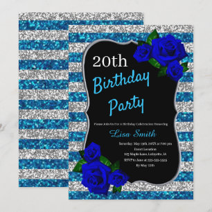 Invitation Parties scintillant Bleu Argent  Bleu Profond Rose