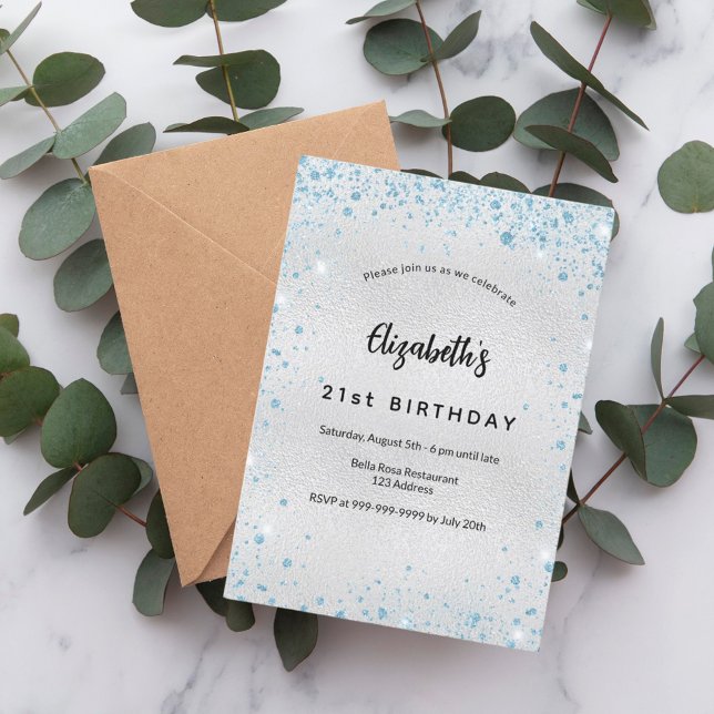 Invitation Parties scintillant bleu argenté (Créateur téléchargé)