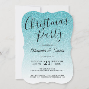 Invitation Parties scintillant Bleu Chic Script Ombre Christm