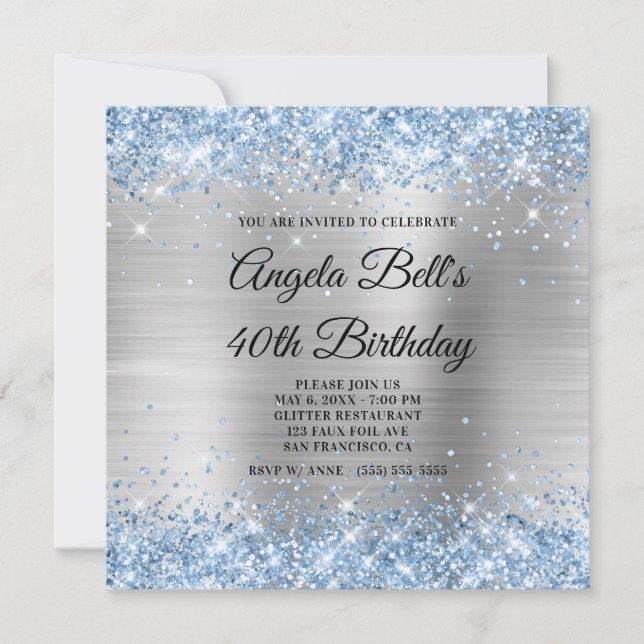 Invitation Parties scintillant bleu clair Monogramme à huile  (Devant)