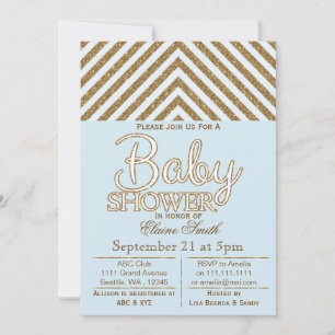 Invitation Parties scintillant bleu et or baby shower invitat