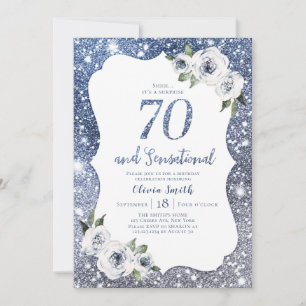 Invitation Parties scintillant bleu étincelant et 70e anniver