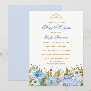 Invitation Parties scintillant Bleu étincelant Sweet sixteen