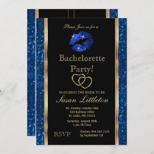 Invitation Parties scintillant bleu foncé lèvres Bachelorette