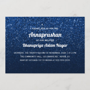 Invitation Parties scintillant bleu foncé Ombre Annaprashan P