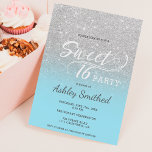 Invitation Parties scintillant bleu glace argent ombre violet<br><div class="desc">Une douche à parties scintillant moderne et jolie en faux argent ombre avec bloc couleur bleu glace Sweet 16 anniversaire invitation avec typographie élégante avec motif bleu ombre. Parfait pour un Sweet sixteen princesse.</div>