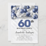 Invitation Parties scintillant bleu marine en argent 60e anni<br><div class="desc">Glam Moderne Marine Bleu Balloon Argent Parties scintillant Étincelle N'importe quel âge Anniversaire Invitation</div>