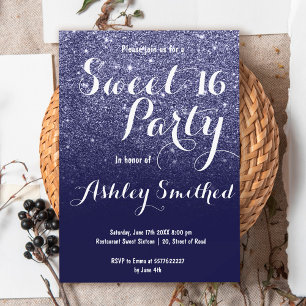Invitation Parties scintillant bleu marine en faux girly mode
