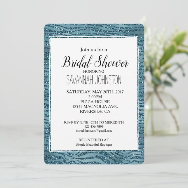 Invitation Parties scintillant bleu Turquoise turquoise Zebra (Debout devant)