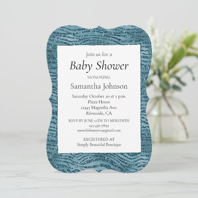 Invitation Parties scintillant bleu Turquoise turquoise Zebra (Debout devant)
