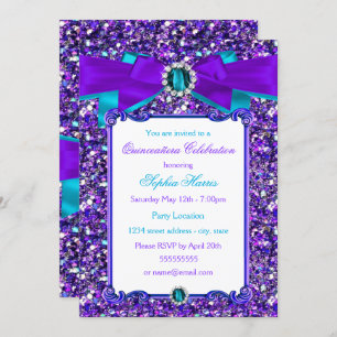 Invitation Parties scintillant bleu Turquoise violet Bijou Bo