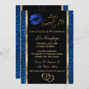 Invitation Parties scintillant bleue 16 sucrée