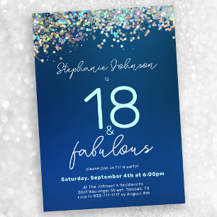 Invitation Parties scintillant Bleue 18 et Fabulous 18th Birt
