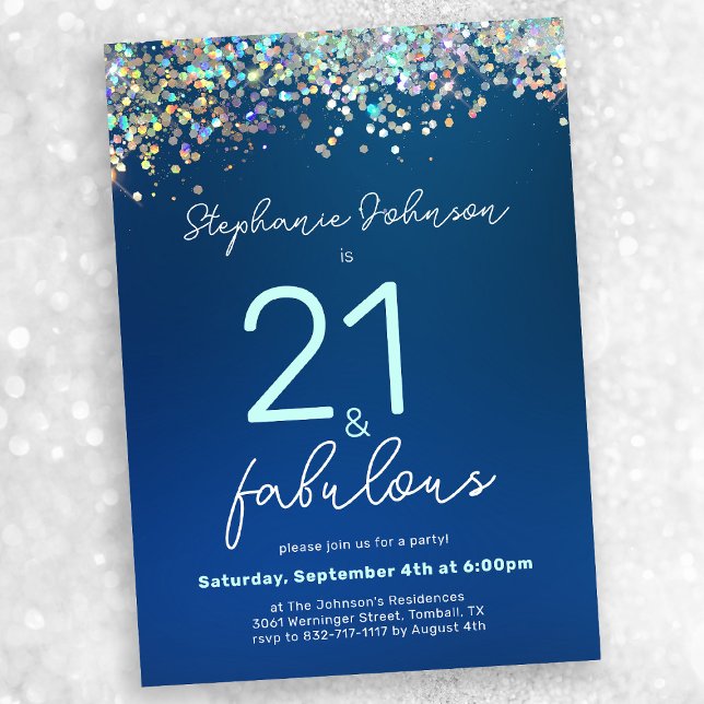 Invitation Parties scintillant Bleue 21 et Fabulous 21st Birt (Mock-up view)