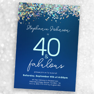 Invitation Parties scintillant bleue 40 et Fabulous 40th Birt