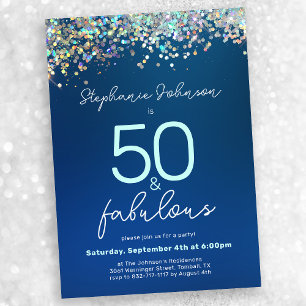 Invitation Parties scintillant bleue 50 et Fabulous 50th Birt