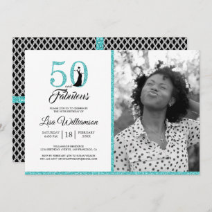 Invitation Parties scintillant Bleue 50 Fabuleux 50e annivers