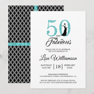 Invitation Parties scintillant bleue 50 Fabuleux   Fête du 50