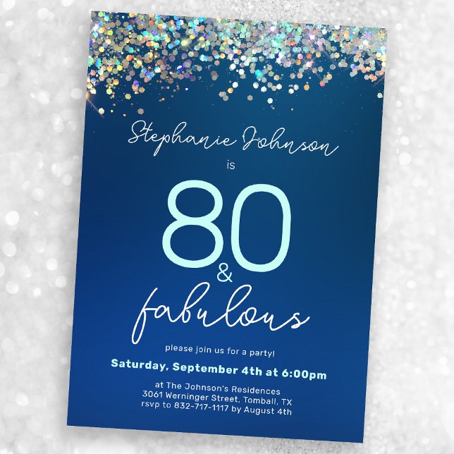 Invitation Parties scintillant bleue 80 et fabuleuse fête du  (Mock-up view)