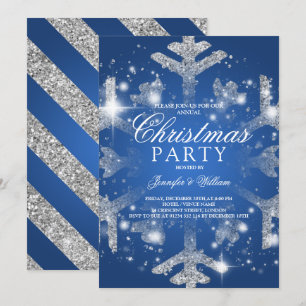 Invitation Parties scintillant Bleue Argent Fluge de Noël Fêt