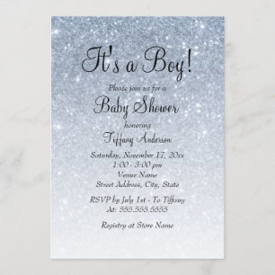 Invitation Parties scintillant bleue C'est un Baby shower gar