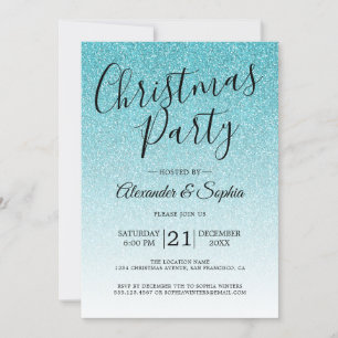Invitation Parties scintillant Bleue Chic Script Ombre Noël P