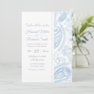 Invitation Parties scintillant bleue classique Paisley Motif