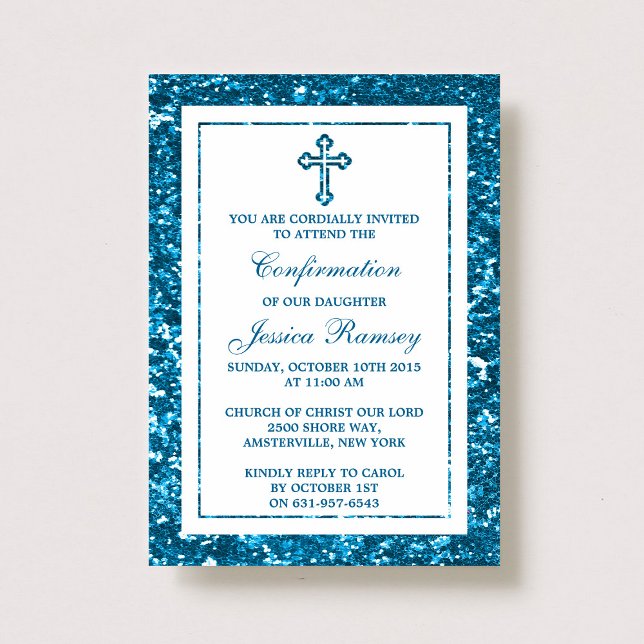 Invitation Parties scintillant Bleue Croix Sainte Communion O (Créateur téléchargé)