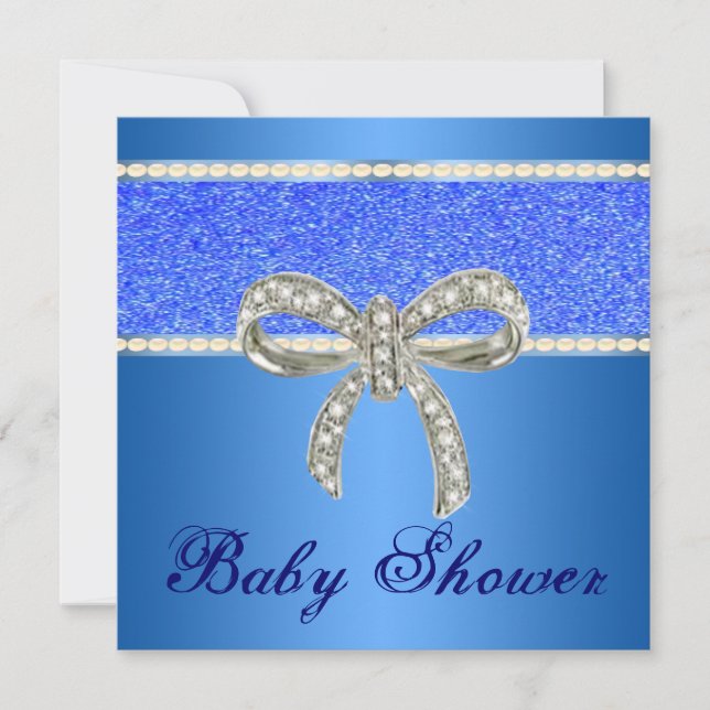 Invitation Parties scintillant Bleue Diamond Bow Baby shower  (Devant)