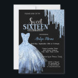 Invitation Parties scintillant Bleue Élégante Lecteurs Robe B<br><div class="desc">Elégante robe bleue et parties scintillant bleue goutte sur un arrière - plan noir.</div>